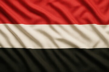 A detailed view of the Yemeni flag featuring horizontal bands of red, white, and black. Concept of: Yemeni unity.
