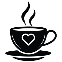 A modern teacup icon with heart shaped steam pattern symbolizing love and warmth