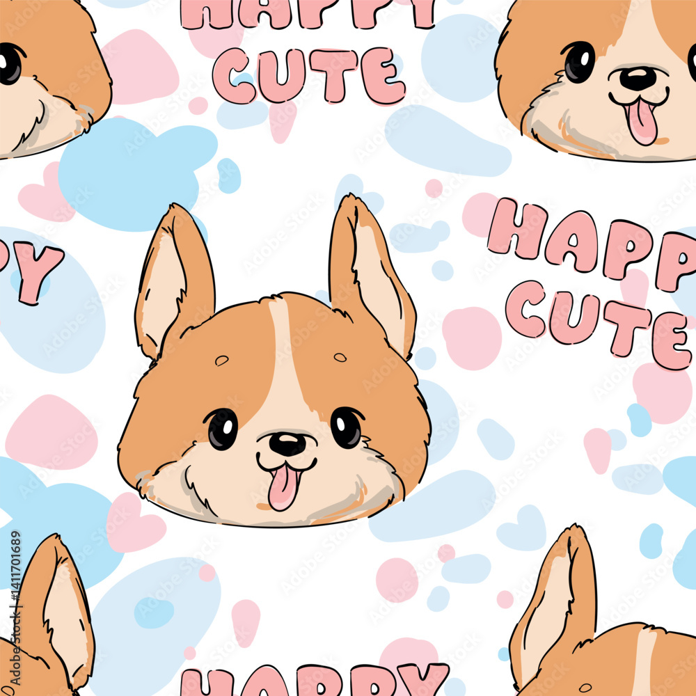 Poster seamless pattern with hand drawn cute corgi dog print background vector
