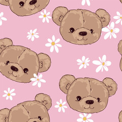 Cute Teddy Bear pattern seamless, vector illustration Hand Drawn Cute print design
