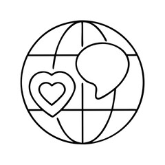 globe with heart icon, globe with heart line art - simple line art of globe with heart, perfect for globe with heart logos and icons