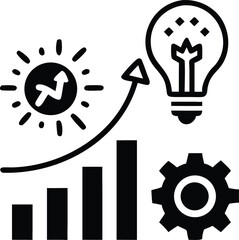 Obraz premium Isolated Icon Growth Chart with Arrow, Gear, Sun Icon, Lightbulb on Transparent Background