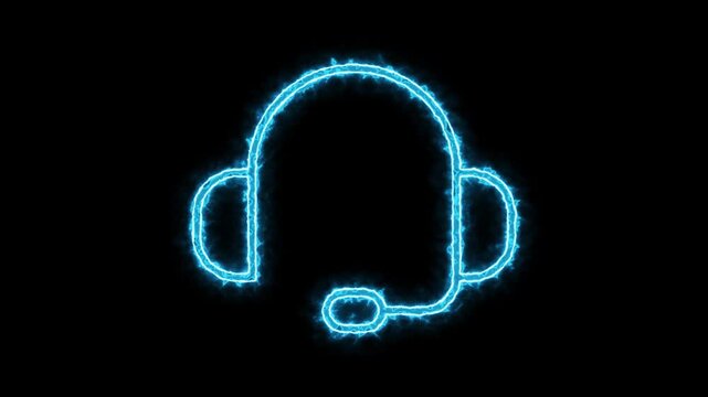 Glowing neon electric line Headphones icon. Neon electric headphone icon animation. Neon headphones sign with alpha channel 