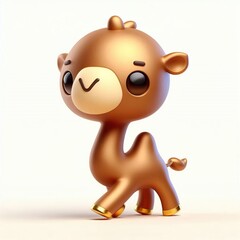 Fototapeta premium Animated character 3D image of brown gold Camel, cute design, white background