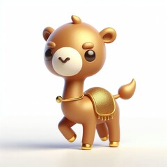 Naklejka premium Animated character 3D image of brown gold Camel, cute design, white background