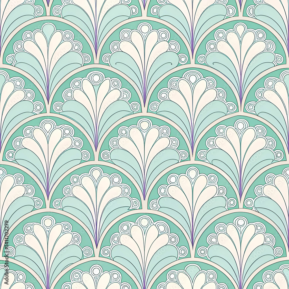 Aufkleber art nouveau frame loop pattern seamless vector, featuring elegant flowing lines and floral motifs, p
