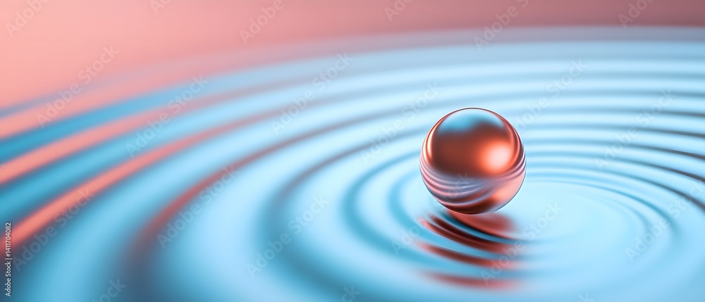 Poster a reflective sphere creating ripples on a smooth surface