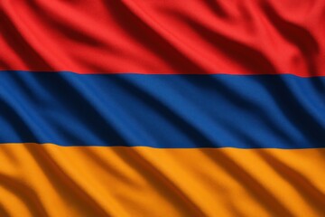 Fototapeta premium A close-up of the national flag of Armenia with its horizontal tricolor of red, blue, and apricot. Concept of: Armenian heritage.