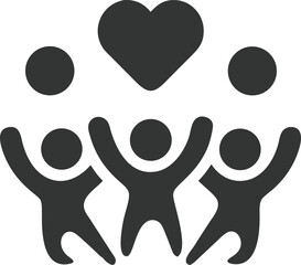 Joyful Teamwork Three Silhouette People with Heart & Balls on Transparent Background