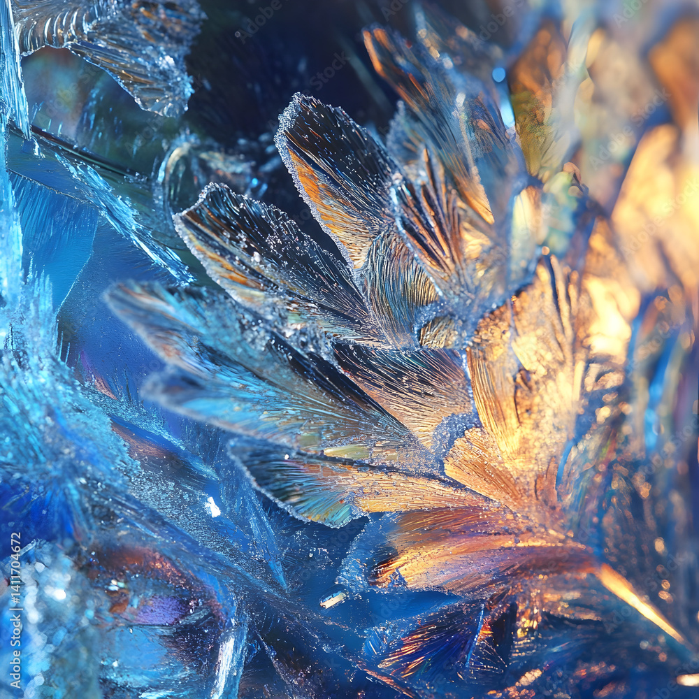 Poster frozen fractals: intricate ice crystals showcase their captivating fractal patterns in mesmerizing d