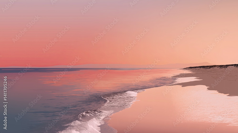 Leinwandbilder sunset as a soft pink gradient fading into peach over an empty beach
