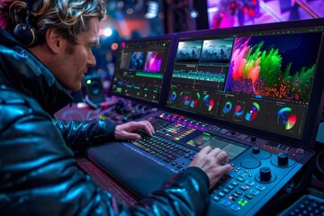 A video editor working on color grading and correction to enhance the visual appeal of a video