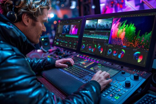A video editor working on color grading and correction to enhance the visual appeal of a video