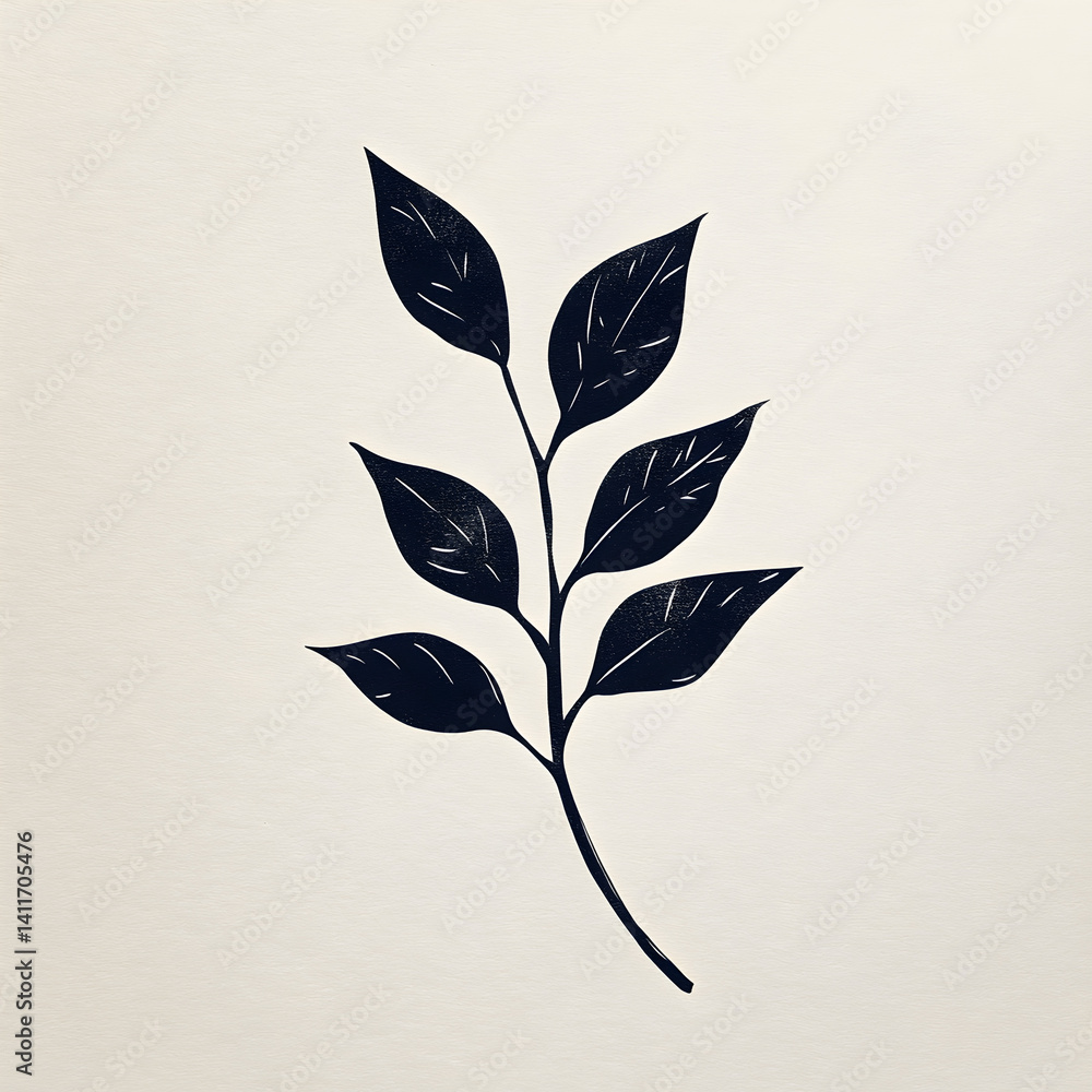 Poster elegant leafy branch: an artistic representation of a delicate leafy branch against a subtly texture