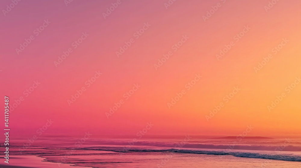 Aufkleber Sunset as a soft pink gradient fading into peach over an empty beach