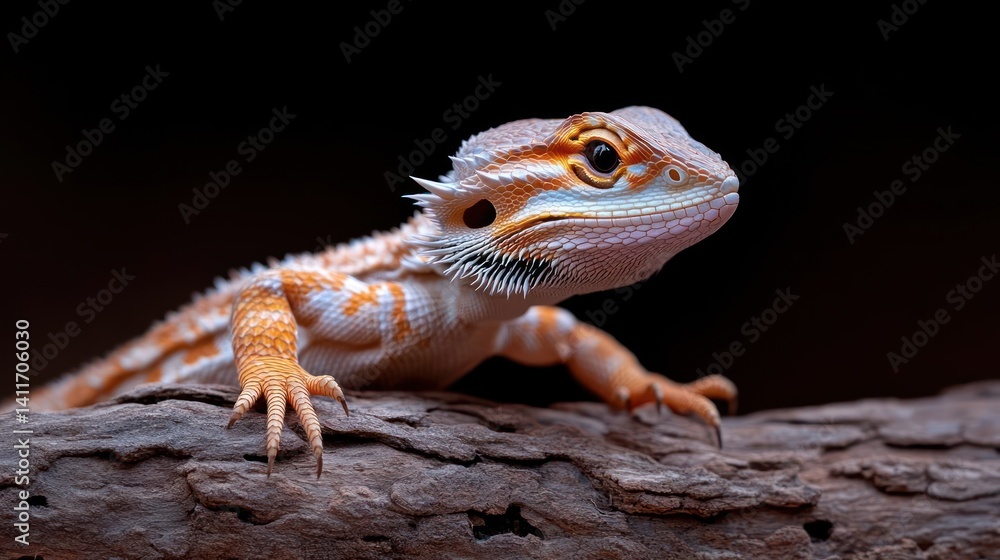 Poster close-up of a bearded dragon, showcasing its unique scales, spiky beard, and intricate patterns. the