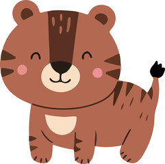 Adorable cartoon tiger with stripes and rosy cheeks, perfect for children’s books, nursery decor, educational designs, or fun animal-themed illustrations.