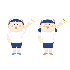 こちらへと紹介する体操服の子供のイラスト　全身
