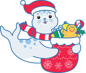 Cute Seal vector icon. Funny baby Seal animal series stock illustration. Life of fluffy Seal designs