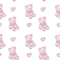 Obraz premium Coquette seamless pattern vintage pink bear