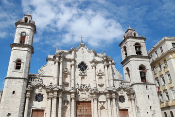 Baroque Cathedral in Old Havana.Historic baroque-style cathedral in Old Havana, featuring ornate stone architecture and a rich colonial heritage
