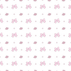 Coquette seamless pattern vintage pink ribbon bow and rose