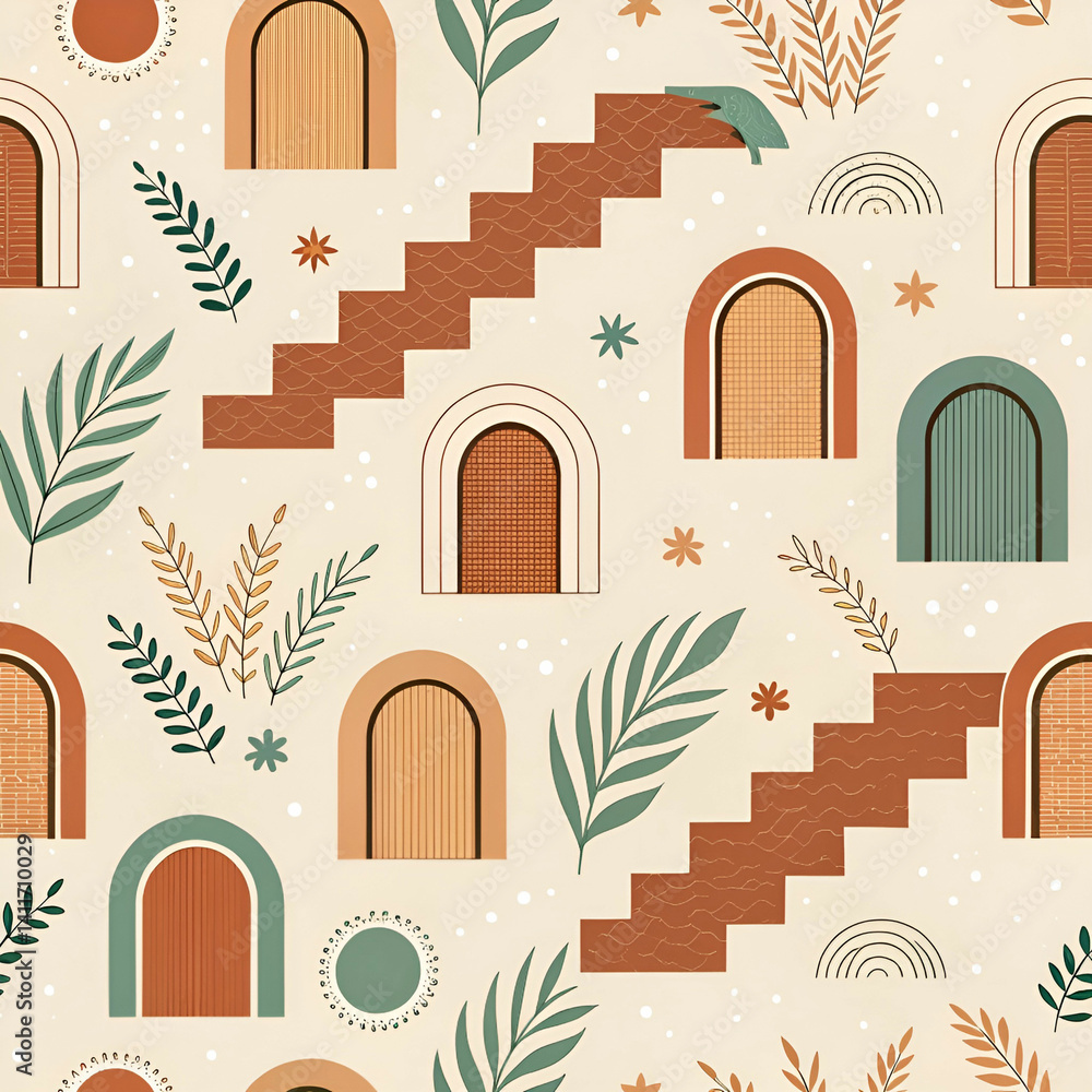 Aufkleber contemporary arch block pattern seamless vector, featuring modern curved shapes and structured geome