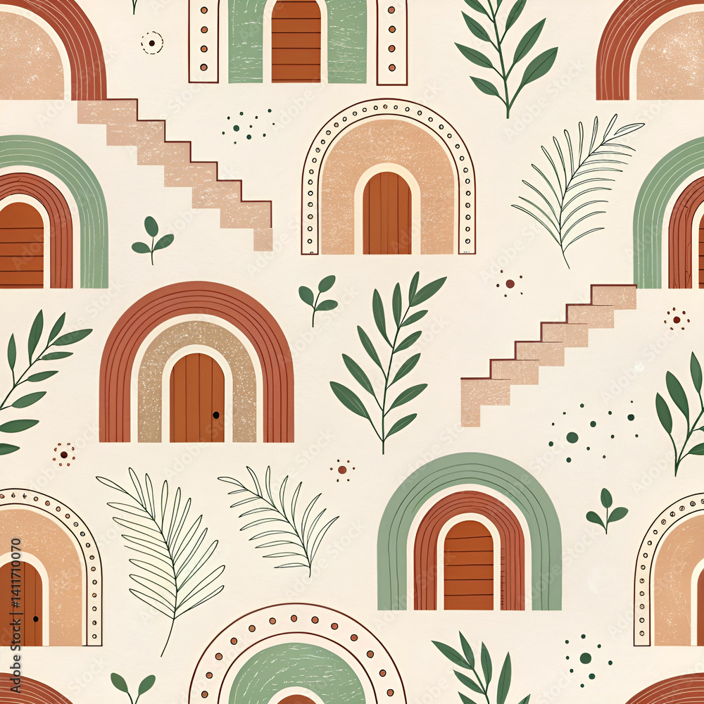 Aufkleber contemporary arch block pattern seamless vector, featuring modern curved shapes and structured geome