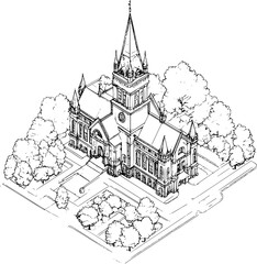 Naklejka premium Town hall coloring book isometric view, Town hall vector illustration