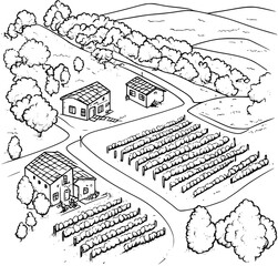 Obraz premium Vineyard coloring book isometric view, Vineyard vector illustration