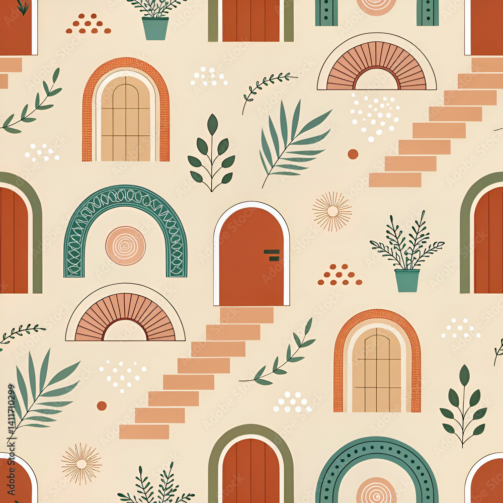 Aufkleber contemporary arch block pattern seamless vector, featuring modern curved shapes and structured geome