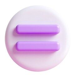 3D Lavender Equals Sign Icon Plastic White Background