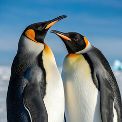Obraz premium Emperor penguins, ultra-realistic front-facing full-body view of these majestic birds,
