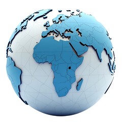 3D plastic global icon blue continents white background