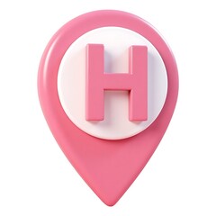 Obraz premium Pink 3D Hospital Icon on White Location Marker Design