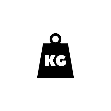 Simple black vector icon of a weight with KG label, representing kilogram measurement