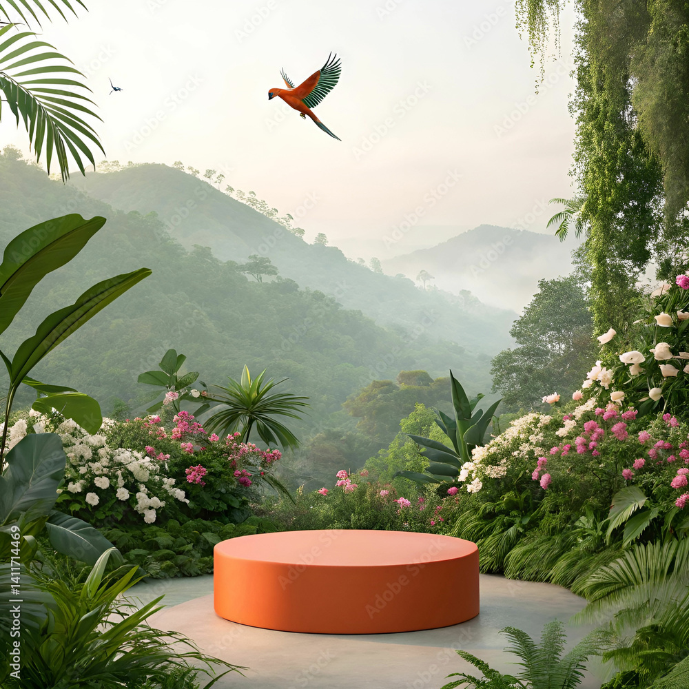 Aufkleber front-view shot of a 3d render orange circular pattern, showcasing a vibrant, smooth, and symmetrica