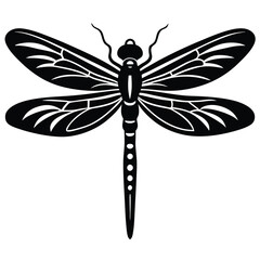 Dragonfly icon. Black dragonfly sign. Flat design. Silhouette icon. Vector illustration