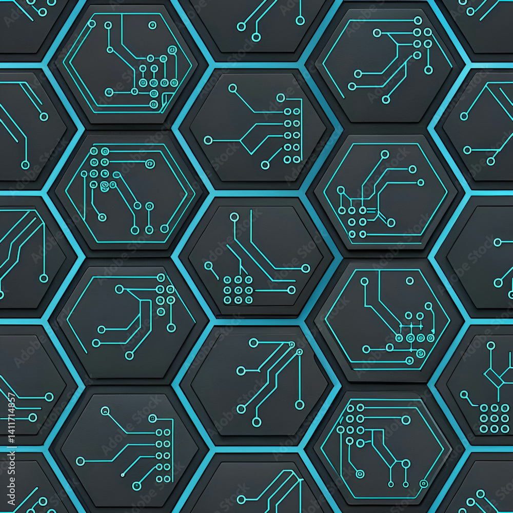 Aufkleber futuristic hex grid tech pattern seamless vector, featuring a sleek, geometric design with hexagonal