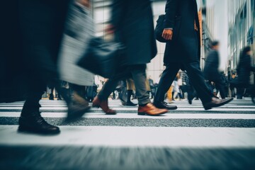 Fototapeta premium Legs and feet of people walking on a street