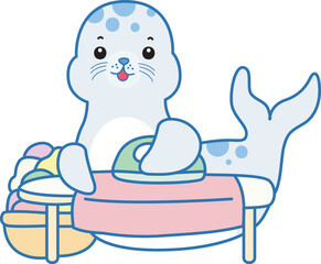 Cute Seal vector icon. Funny baby Seal animal series stock illustration. Life of fluffy Seal designs