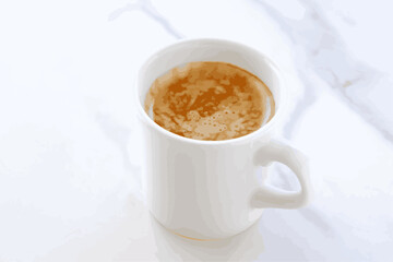 ミルクをたっぷり入れたコーヒー、カフェ・ラテを淹れて、のんびりくつろいでいるイメージ
