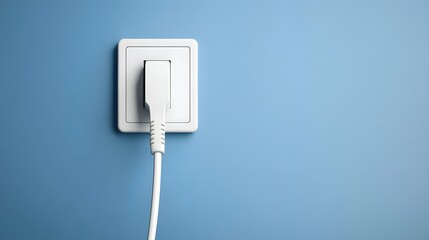 White Electrical Plug in Outlet on Blue Wall Minimalist Power Connection Concept