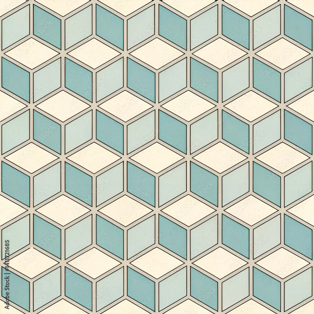 Poster minimalist isometric cube pattern seamless vector, featuring clean, geometric cubes arranged in a sl