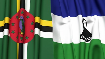 Flags of DOMINICA and LESOTHO with realistic cloth texture