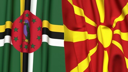 Flags of DOMINICA and MACEDONIA with realistic cloth texture