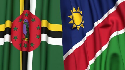Flags of DOMINICA and NAMIBIA with realistic cloth texture