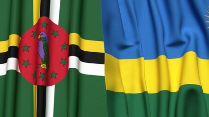 Flags of DOMINICA and RWANDA with realistic cloth texture