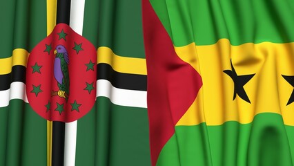 Flags of DOMINICA and SAO TOME with realistic cloth texture