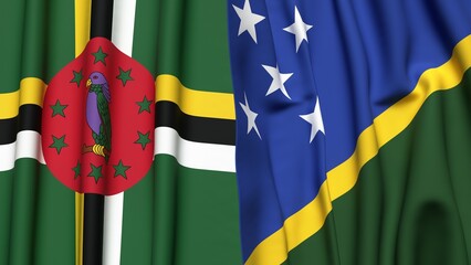 Flags of DOMINICA and SOLOMON ISLANDS with realistic cloth texture